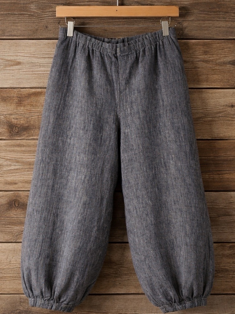 Relaxed Elastic Hem Wide-Leg Linen Pants - Heather Gray